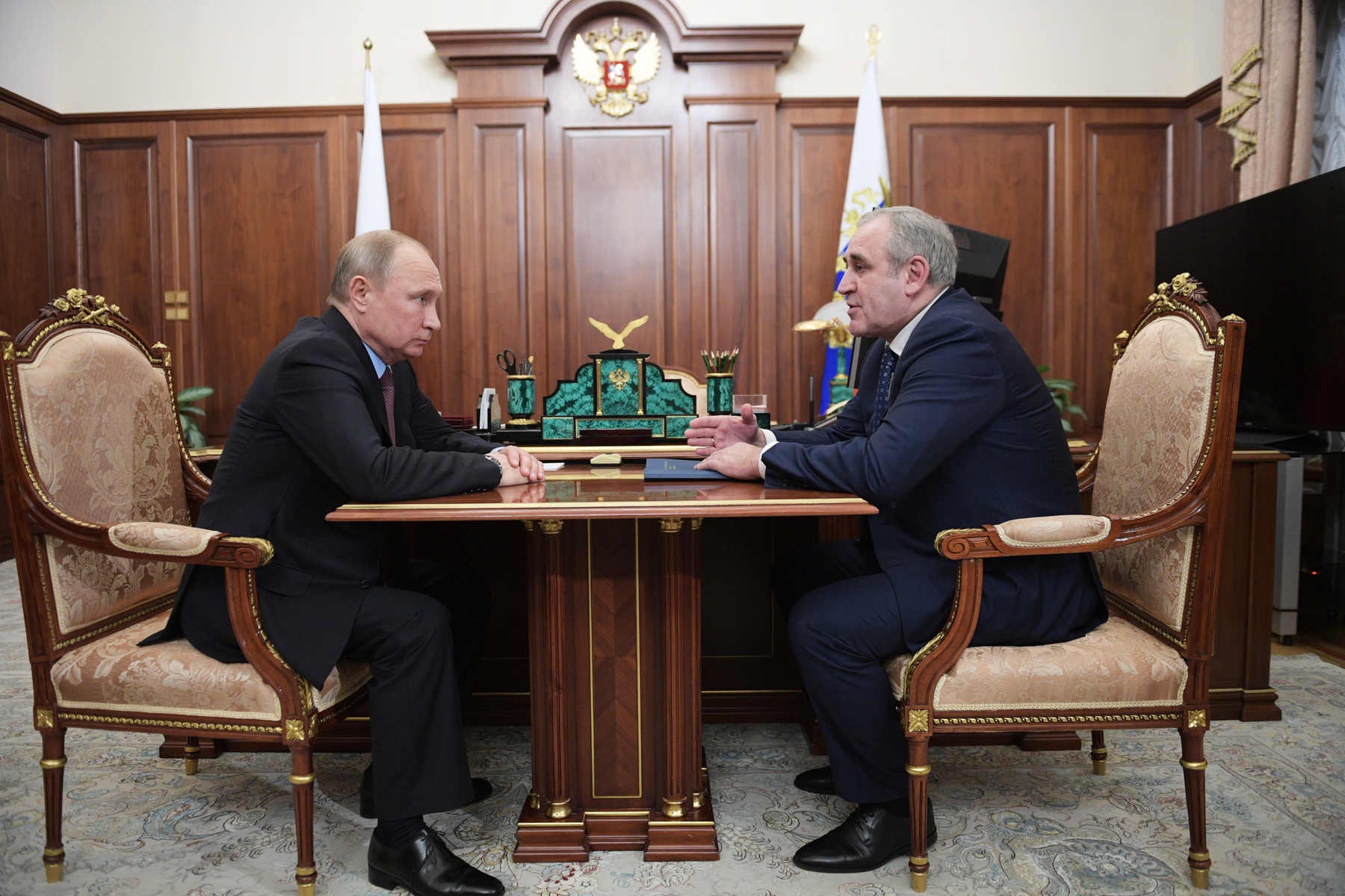  Встреча Президента РФ Владимира Путина с главой фракции «Единой России» в Госдуме РФ Сергеем . Фото: Алексей Дружинин/пресс-служба Президента РФ